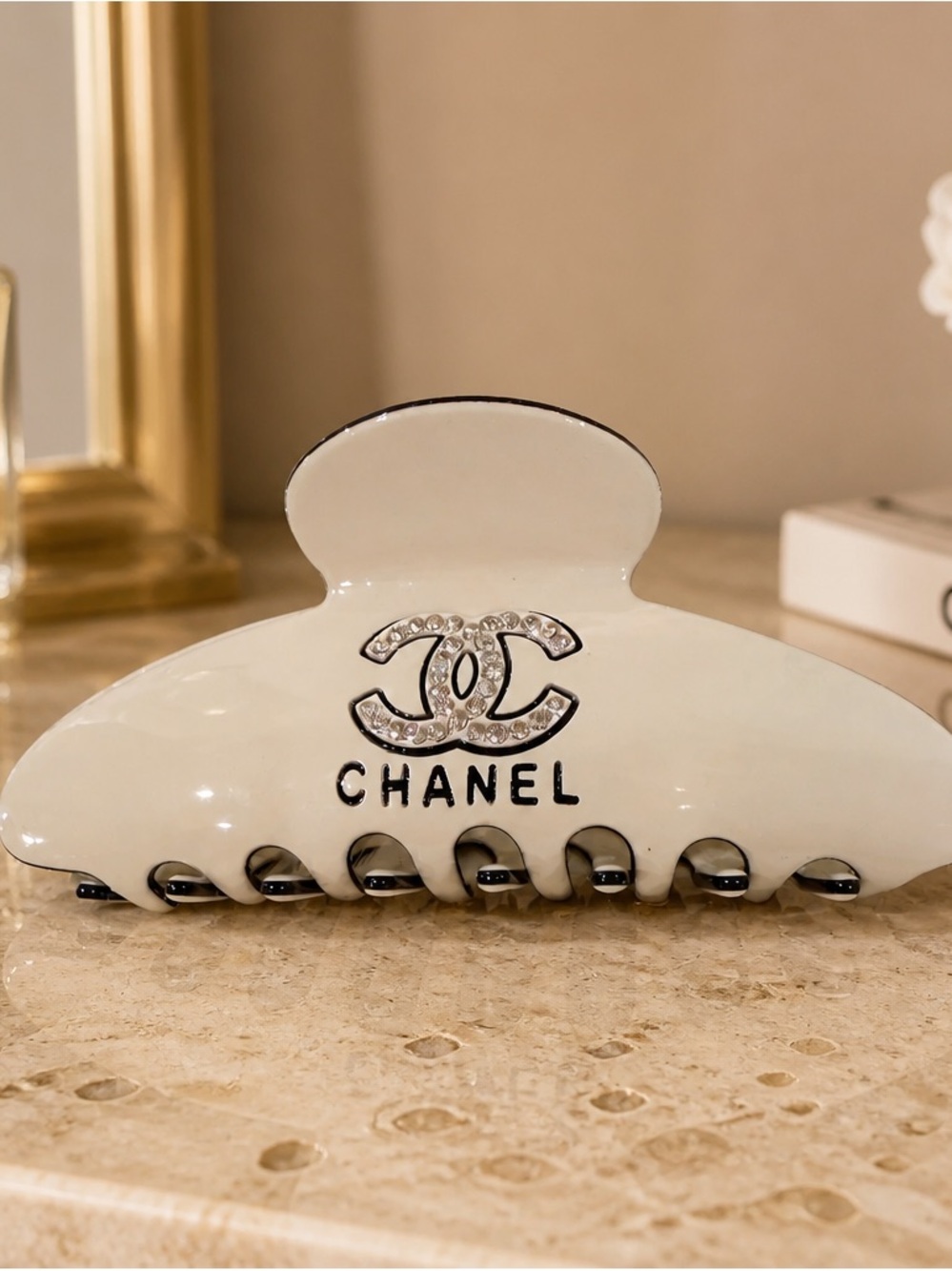 Ivory Logo Crystal Hair Claw Clip